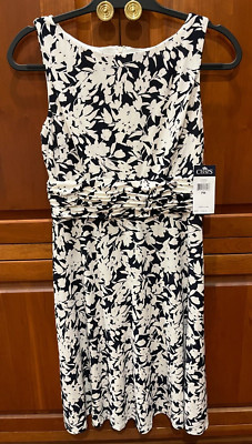 NEW CHAPS Women's SIZE PM Navy Blue Sleeveless Jersey Knit MIDI Dress Fit Flare