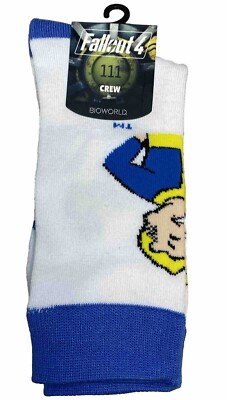 FALLOUT 4 Vault Boy Crew Socks Bethesda BIOWORLD Socks 1 Pair White / Blue NEW