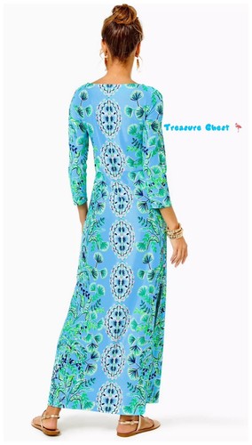 Pre-owned Lilly Pulitzer Seralina Maxi Frenchie Blue Mosaic Shells $298 Size L,xl In Multicolor