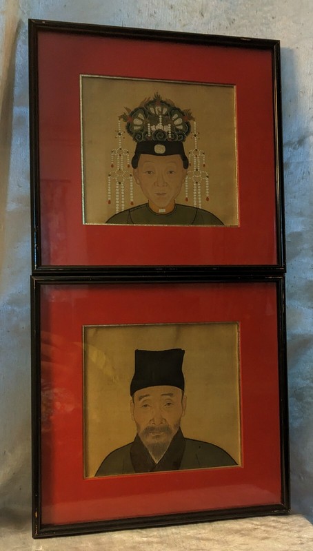 Portraits De Mandarins Chine Fin 18e Gouaches Chinoises AncÃªTres.Sous Verre.