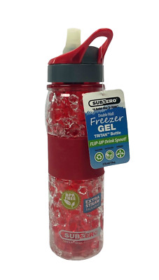 SUB ZERO Freezeable Double Wall Tritan Water Bottle Crackle Gel Red 2 Straws NWT