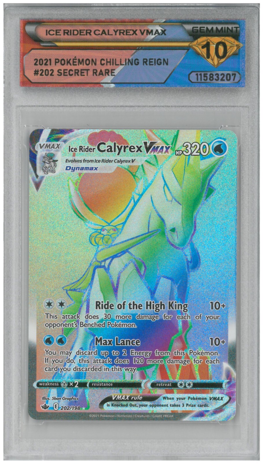 2021 ポケモン Calyrex VMAX Gem Mint 10 2021 Pokémon Chilling Reign ICE RIDER CALYREX VMAX #202/198