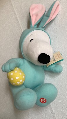 Hallmark Brand Snoopy Happy Easter with Sound Giggles Bunny Outfit Yellow Egg