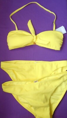 F&F Textured Bandeau Halter Bikini Set yellow extra briefs Size 10 New Tags BNWT