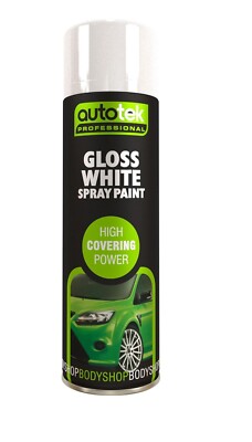 Autotek White Gloss Spray Paint 500ml Acrylic Formula Aerosol for Steel Plastic