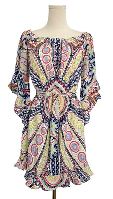 Alice & Trixie Silk Paisley Print Off Shoulder Bell Sleeve Dress, Size XS