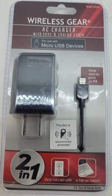 Wireless Gear AC Charger With Sync and Charge Cable G0286 Black 3 Feet