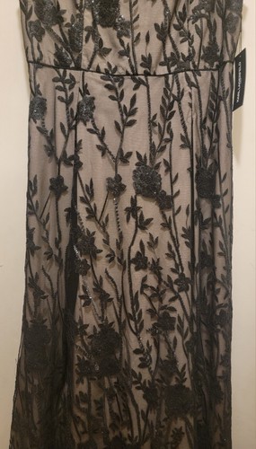 Pre-owned Karl Lagerfeld Paris Women's Illusion A-line Embroidered Gown Black Sz 16