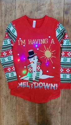 Im Having A Melt Down Light Up Snowman Christmas Sweater Sz L 11/13  Red
