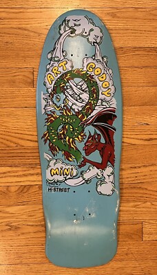 NOS Vintage H-Street Art Godoy Mini Skateboard 1988 Skull Skates Alva Magnusson