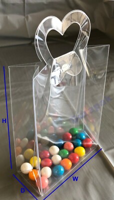 4-1/2x2x7'' up to 5-1/2x2-1/4x8-1/2'' Clear PET Handbag Boxes Heart Shaped Handle