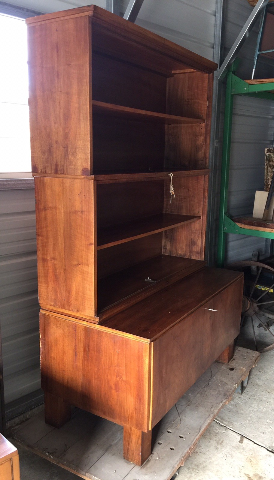 Vtg 4pc Stacking Walnut Cabinet Bookcase Antique Wood Cupboard Library Hutch Key