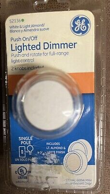 GE Push On/Off Lighted Dimmer White & Light Almond