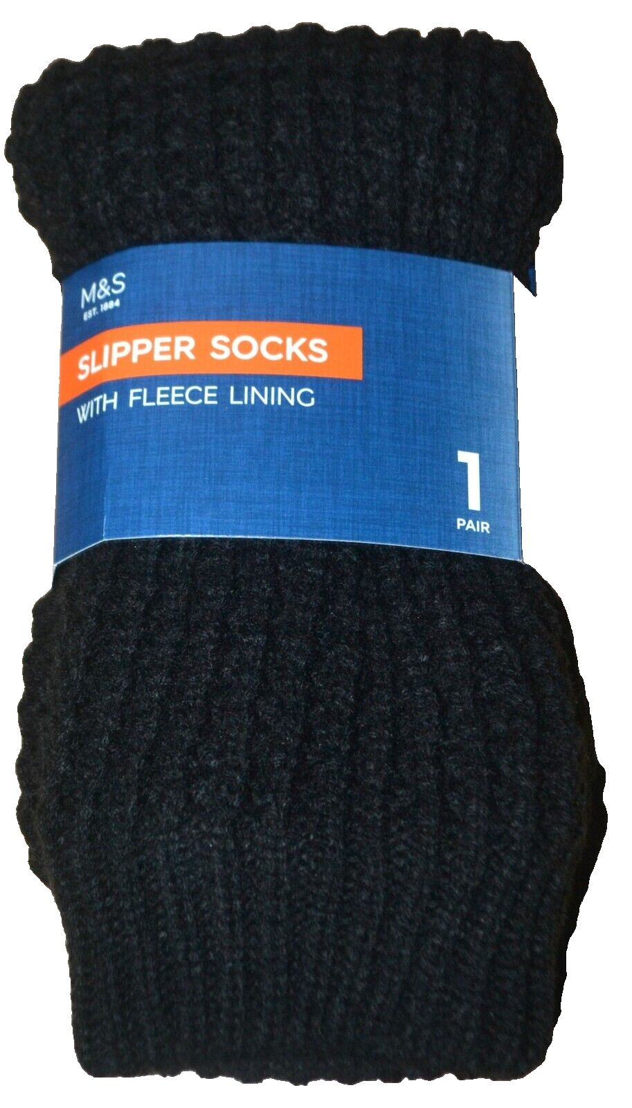MENS M&S SLIPPER SOCKS WITH FLEECE LINING GRIP SOLE SIZE 6 - 8 1/2  BLACK NEW