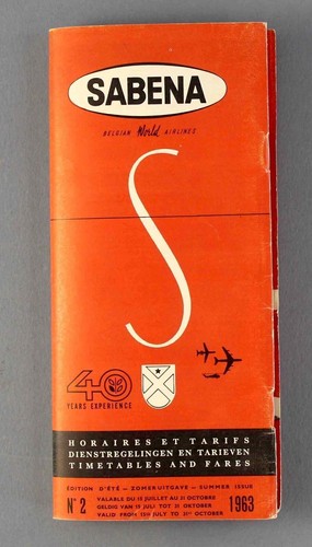 SABENA AIRLINE TIMETABLE SUMMER 1963 NO.2 BELGIAN WORLD AIRLINES ROUTE MAPS