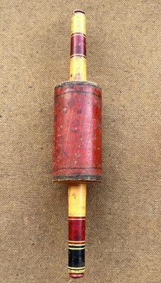 Antique Old Hand Carved Lacquer Wooden Big Chapati Rolling Pin With Rattle Sound