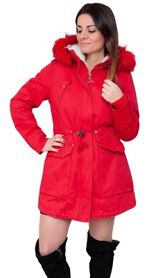 Parka donna Diamond invernale rosso casual giacca giubbino con pelliccia interna