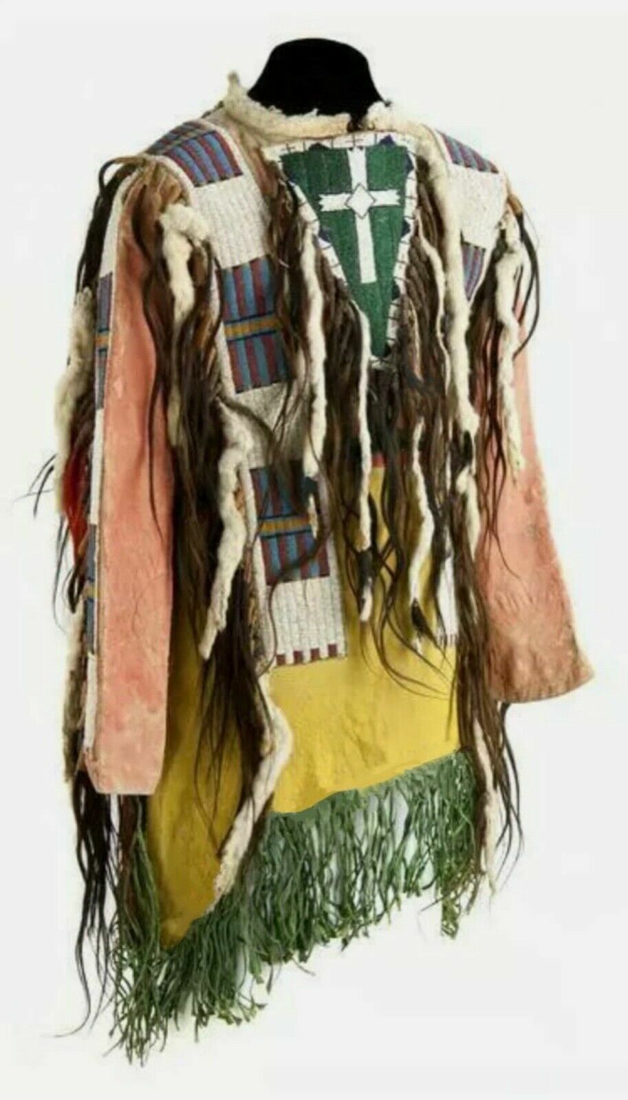 Pre-owned Handmade Old American Style  Dakota Beaded Suede Hide War Shirt Pwd08 In Beige