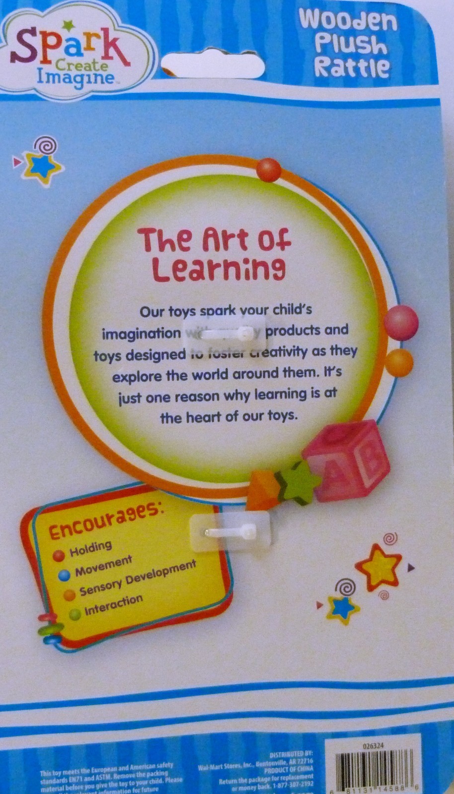 Wooden Plush Elephant Rattle Spark Create Imagine Natural Materials Ages 0+ New