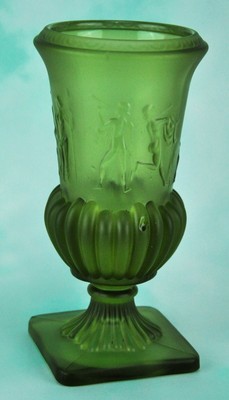 Antique Green Glass vase with Pedestal, probably Fastoria.   8 ½” (BI#MK/190211)