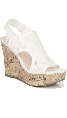 New In Box! Fergalicious by Fergie Wedge Sandals, White, Size 8, Women s