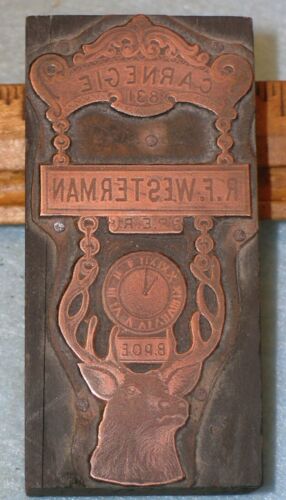 Antique CARNEGIE PA BPOE Elks Badge Copper Printing Block MC Lilley F213 