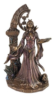 10'' Aradia Wiccan Queen of Witches Conjuring Spell W/ Book Bronze Color Statue