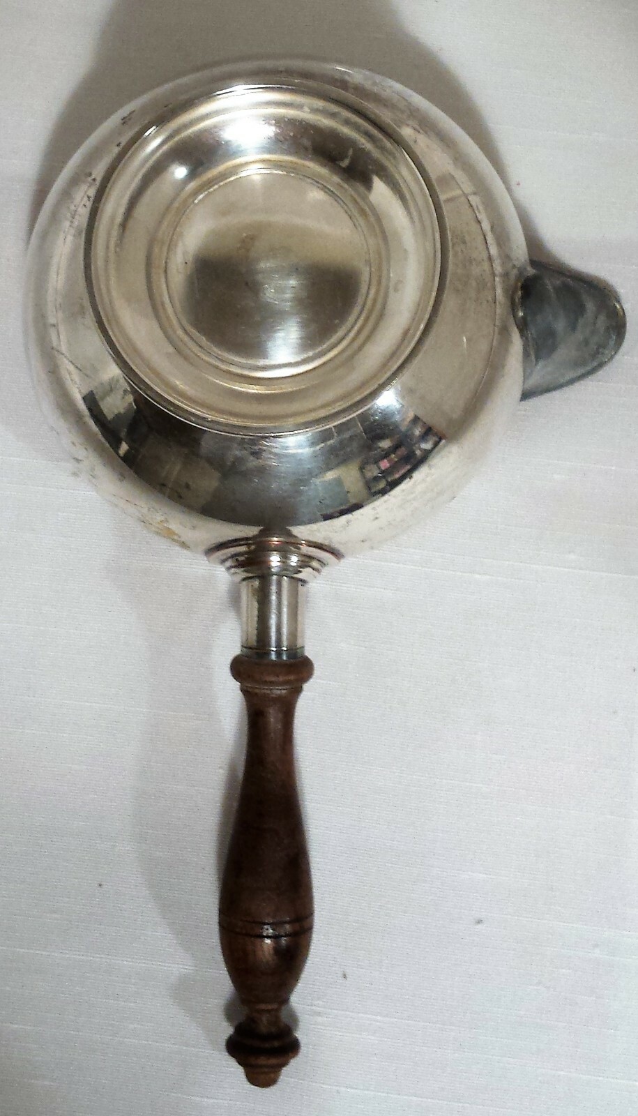 CRESCENT SILVER PLATE BRANDY SAUCE WARMER w/ WOODEN HANDLE