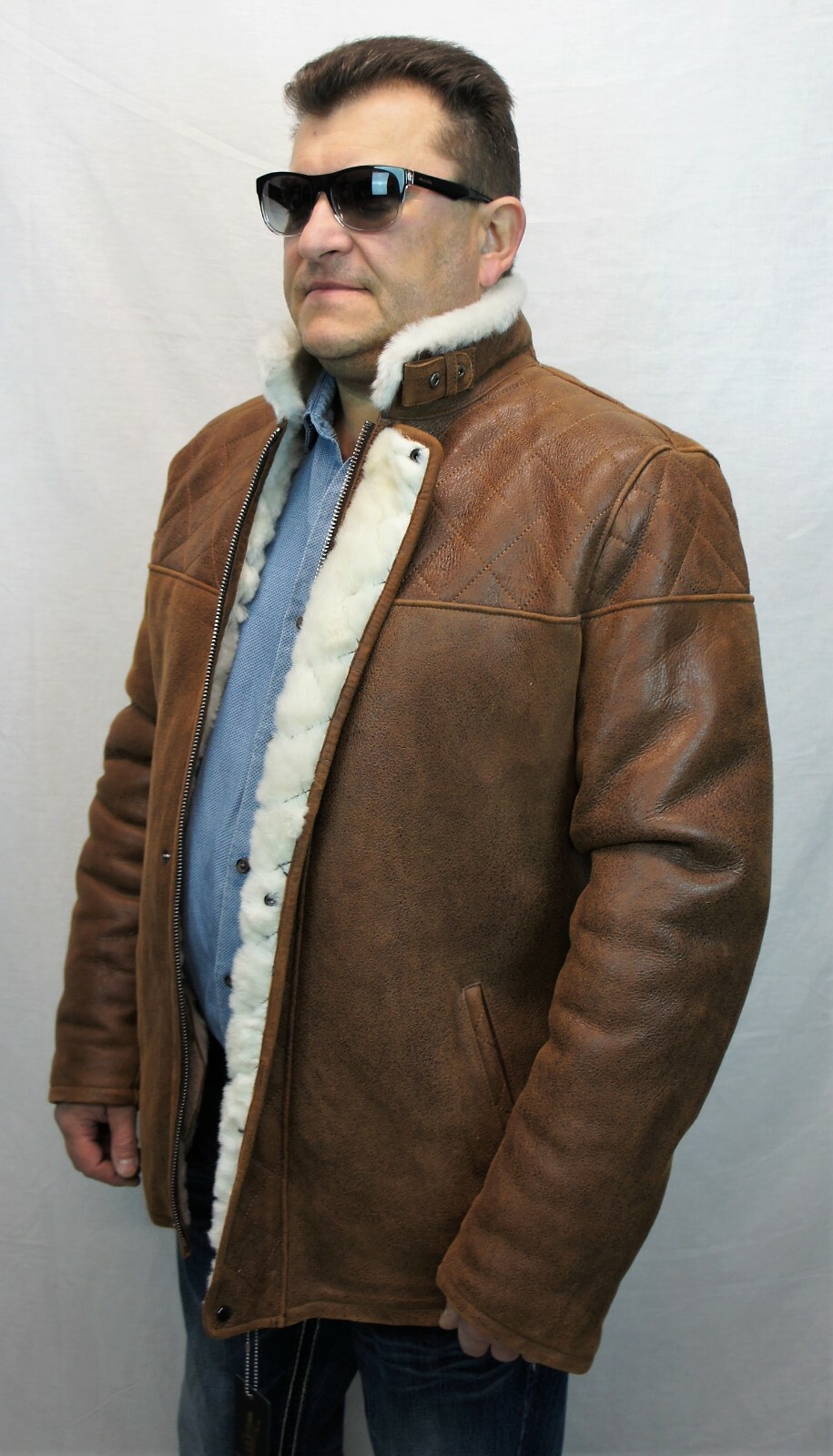 Pre-owned Victoria Real Sheepskin Shearling Leather Men Quilted Car Coat Jacket, Cognac Rust, S-8xl