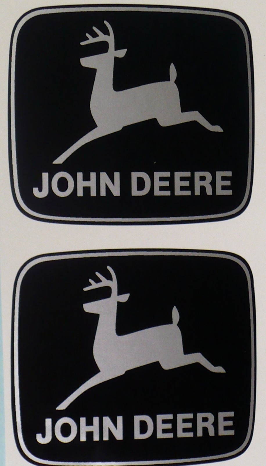 JOHN DEERE 2-9/16 inch wide 2-leg Silver Deer DECALS Tractor