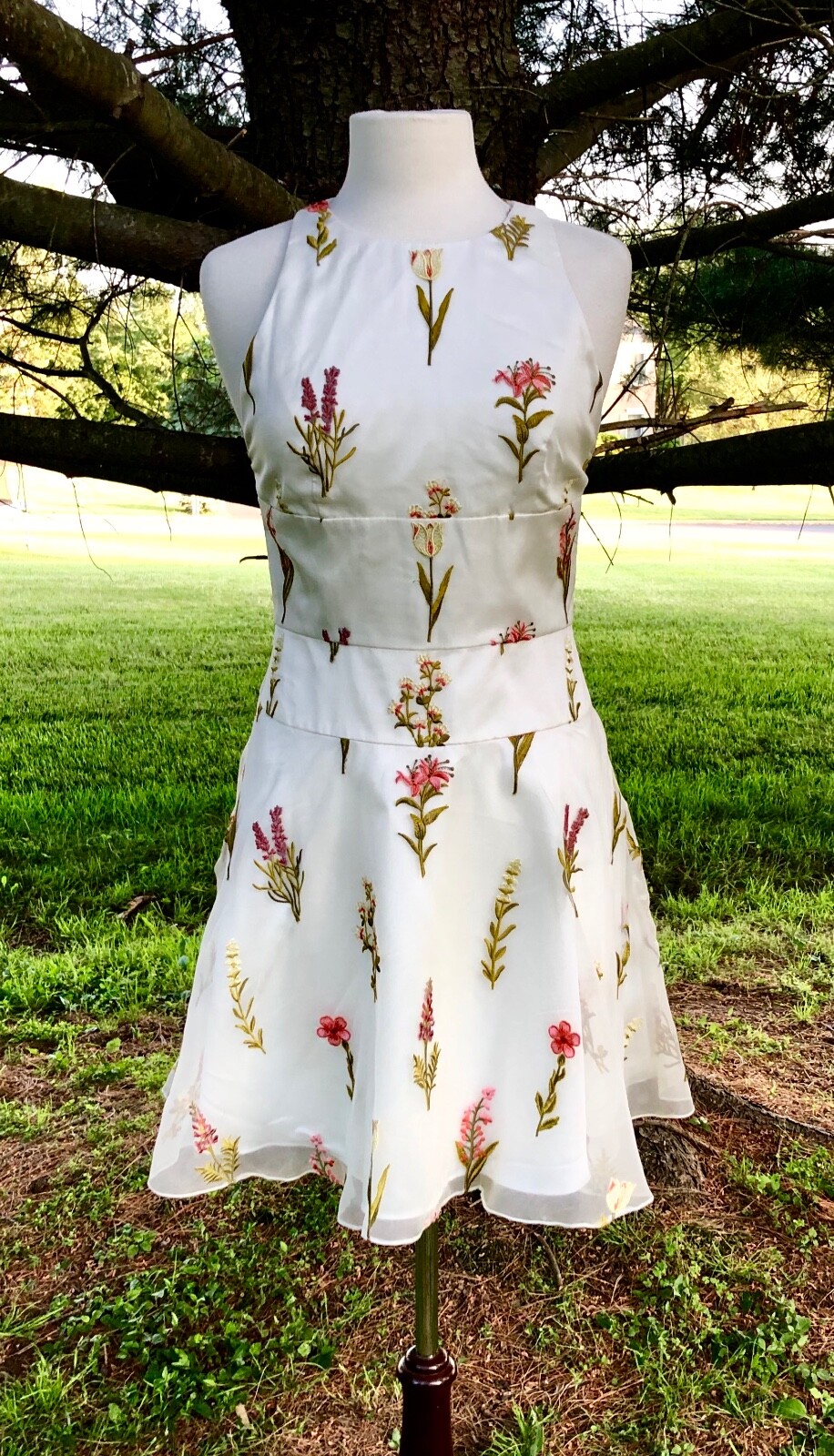 

Платье Monique Lhuillier ML, прозрачное платье с цветочной вышивкой и расклешенной спиной на молнии,  НОВИНКИ, Ivory - floral mix