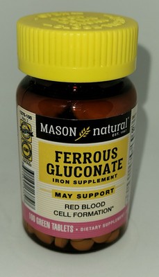  Mason Natural Ferrous Gluconate Iron Supplement 100 Green Tablets, Best 9/2021
