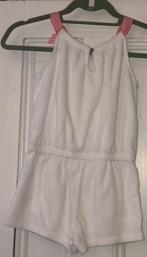 Janie And Jack Girls Terry Beach Summer Romper White Orange Stripes Size 6