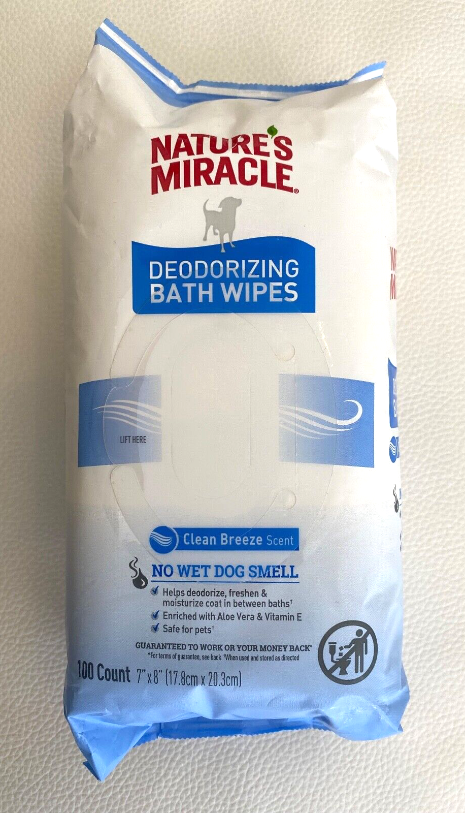 Natures Miracle Deodorizing Bath Wipes Clean Breeze Scent 100ct 7&rdquo;X8&rdquo; Pet