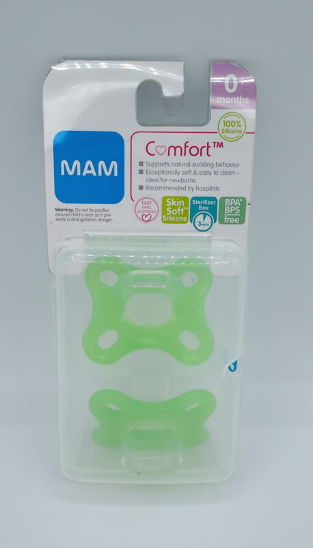 MAM Newborn Pacifiers 0+Mo (2) Comfort Orthodontic Pacifiers (1) Sterilizing Box