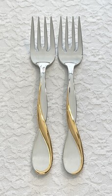 (2) Oneida GOLDEN AQUARIUS 6 3/4'' Stainless Salad Forks ~ USA ~ *Ships Free*