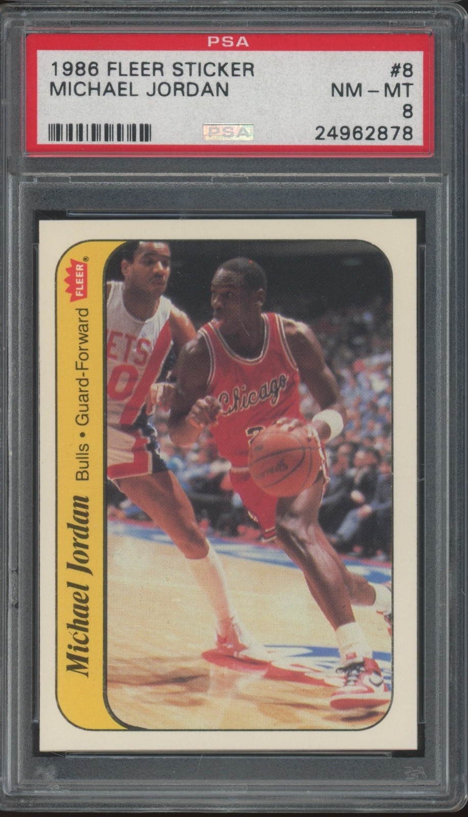 1986 Fleer Basketball Sticker #8 Michael Jordan RC Rookie PSA 8