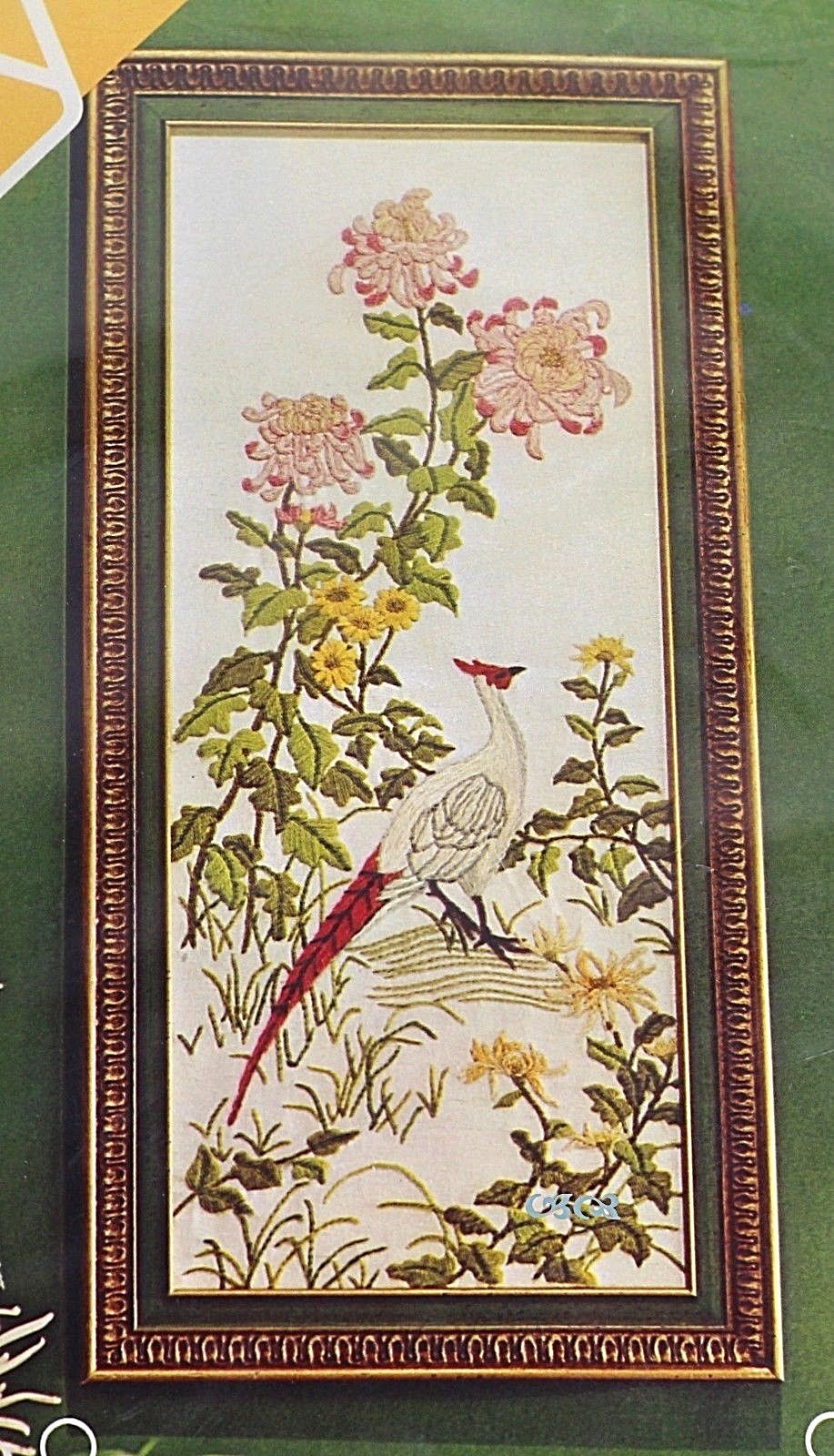 Spinnerin Stitchery CHRYSANTHEMUMS Marjorie Gosz Vtg Crewel Kit Asian Style Bird