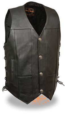 MEN'S MOTORCYCLE BUFFALO NICKLE SNAP BUTTON SIDE LACE LEATHER VEST V NECK RIDING
