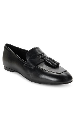 Stuart Weitzman Lyon Black Lacquered Leather Tasseled Loafer