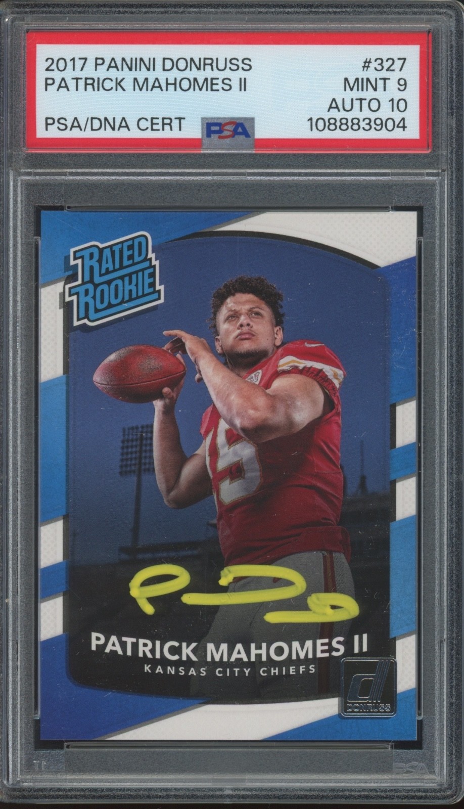 2017 Panini Donruss #327 Patrick Mahomes II RC Autograph Mint PSA 9 10 Auto