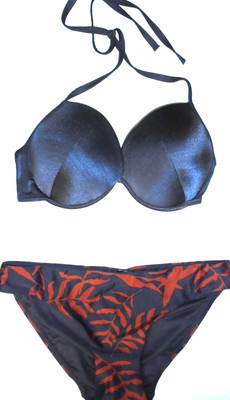 Next Sienna Bikini navy top 34DD/E brown navy leaf briefs size 10 New Tags BNWT