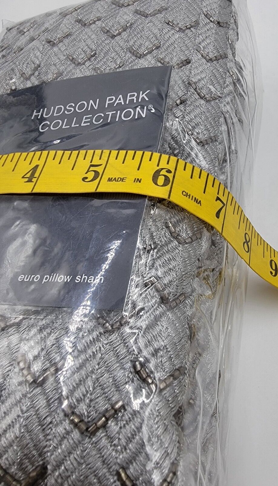 Hudson Park Collection Palmetto Cotton Silk European Pillow Sham 26x26in Silver~ - Picture 5 of 10