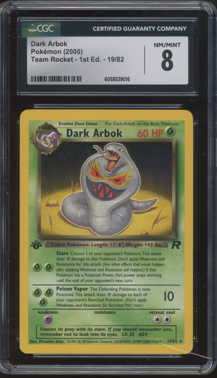 2000 Pokemon Team Rocket 1st Edition #19 Dark Arbok CGC 8