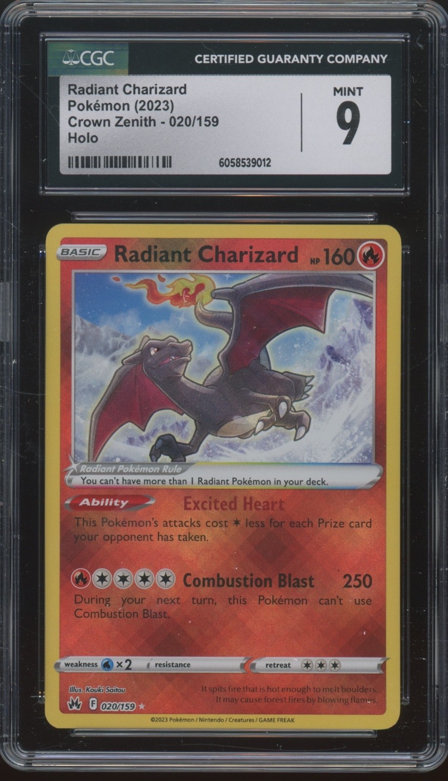 2023 Pokemon Crown Zenith Holo #020 Radiant Charizard Mint CGC 9