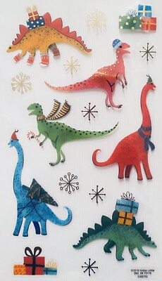 Christmas Dinosaur Presents Gold Foiled Scrapbook Card Craft Stickers