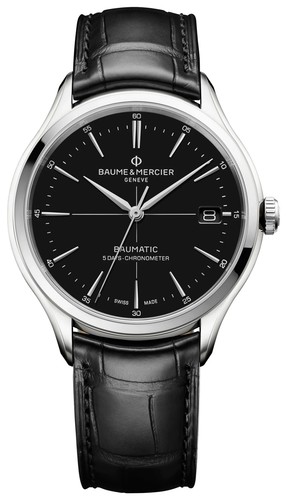 Pre-owned Baume & Mercier Clifton Baumatic Cosc Automatic Black Leather Men Watch M0a10692
