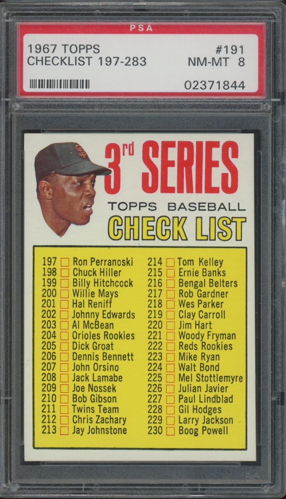 1967 Topps Baseball #191 Checklist 197-283 NM MT PSA 8