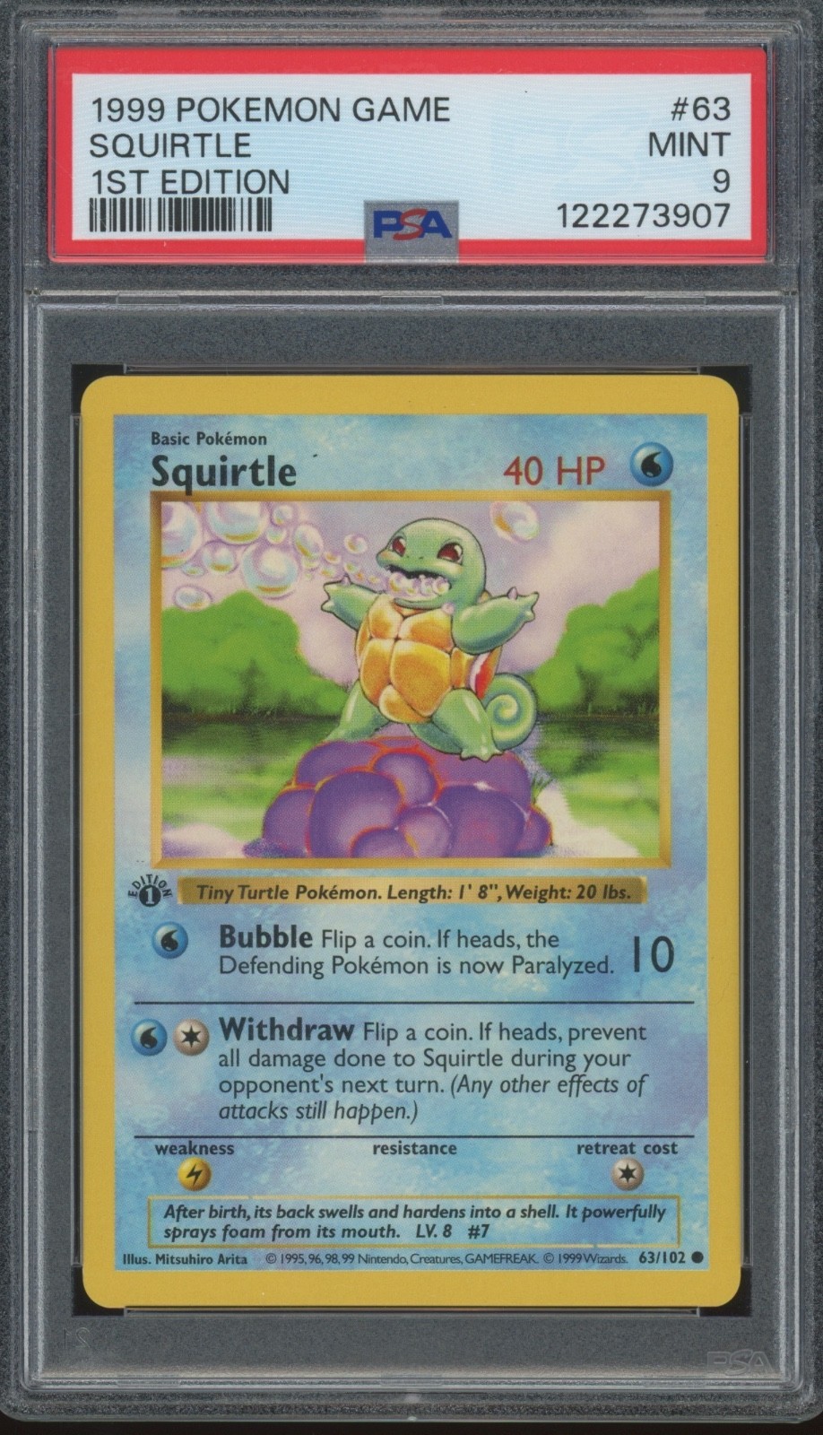 1999 Pokemon Game 1st Edition #63 Squirtle Mint PSA 9