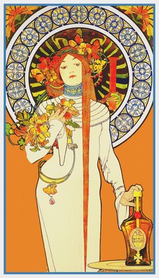 Art Nouveau Alphonse Mucha's La Trappistine Poster Counted Cross Stitch Pattern